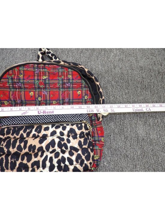 Betsey Johnson Plaid & Leopard Print Backpack With Gold Accents Polka Dot Detail
